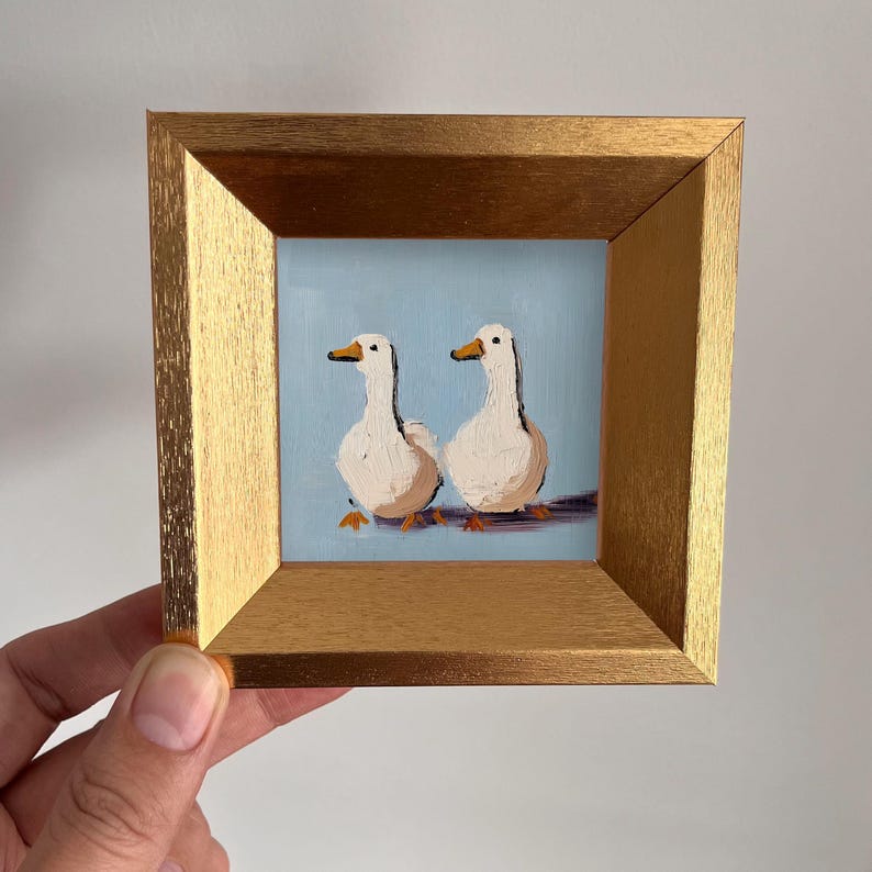 Hand Painted Mini Oil Painting of Two Ducks β Original Animal Art for Home & Nursery, Unique Gift for Pet Lovers, Small Goose Wall Art Decor