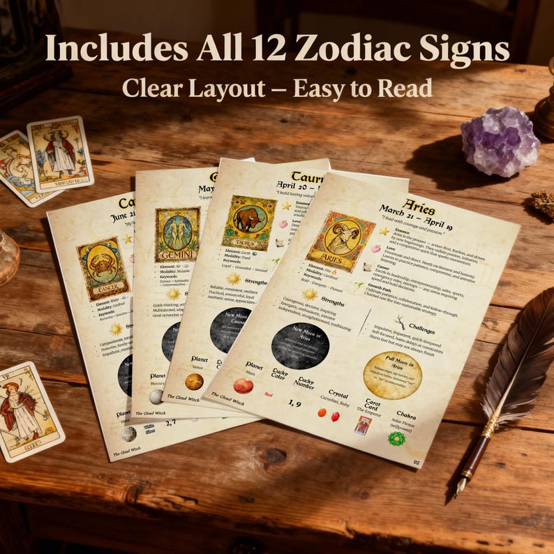 Zodiac Cheat Sheet: Astrology Reference Guide (PDF Printable)