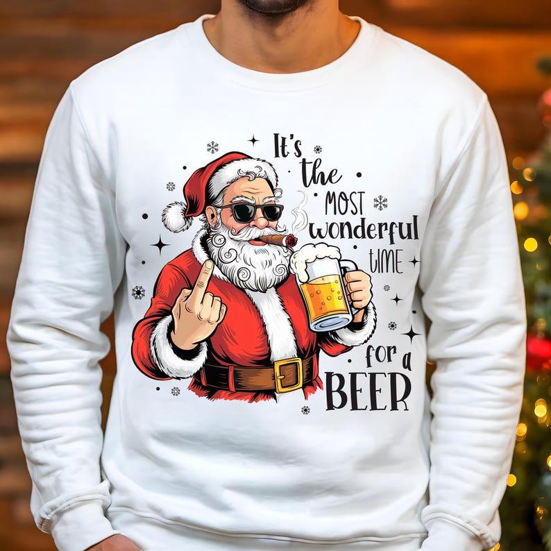 Santa Beer PNG Funny Santa Christmas Holiday Shirt PNG Winter Sublimation Design Dad Christmas PNG Tis the Season Png Sunglasses Santa Xmas