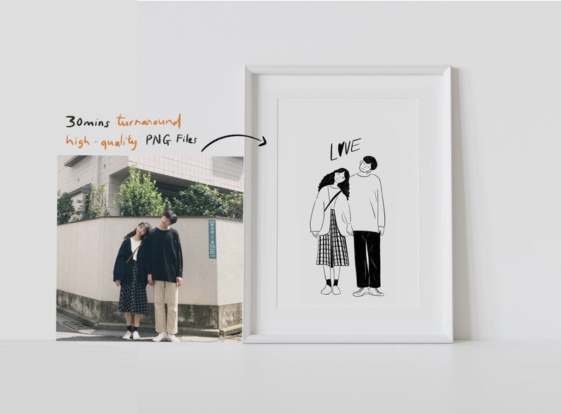 Custom Minimalist Line Art Portrait from Photo – Personalized Couple Illustration, couple portrait from photo in my style