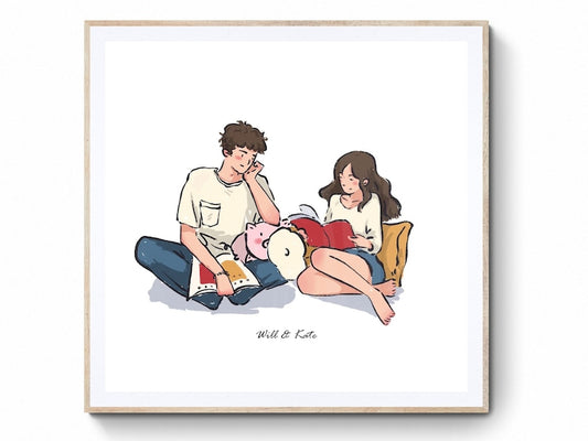 Custom Hand-drawn Couple Portrait, non-AI Cartoon Anime Caricature, Family, Personalized Anniversary, Wedding, Halloween, Digital Gift