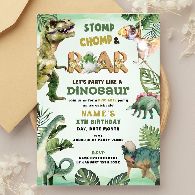Dinosaur Birthday Invitation || Digital Instant Download, Boys Birthday Invite, Canva Editable Template, Dino Theme, Printable Invitation.