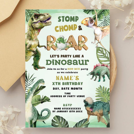 Dinosaur Birthday Invitation || Digital Instant Download, Boys Birthday Invite, Canva Editable Template, Dino Theme, Printable Invitation.