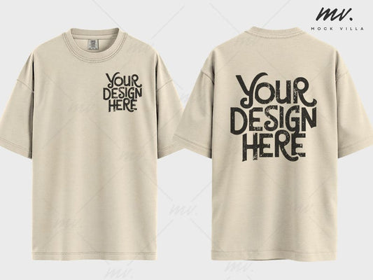 Comfort Colors 1717 Ivory Tshirt Mockup, Front And Back, CC1717 Ivory Tee Mock, Dual Mockup, Oversized , Simple Unisex Mockup