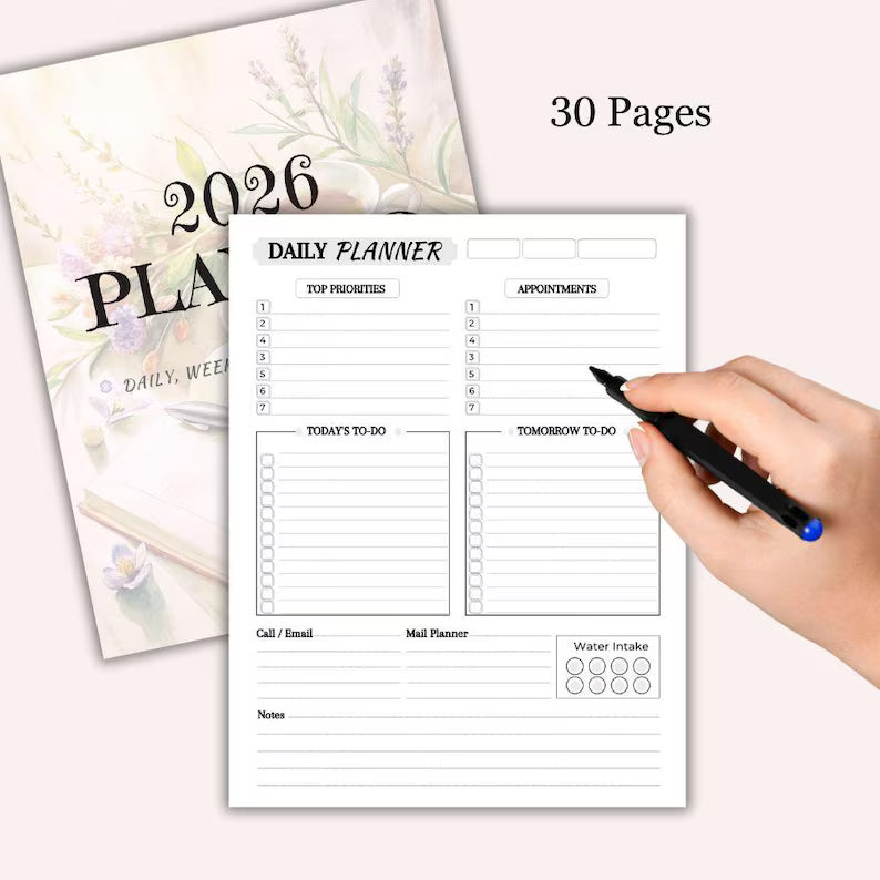 2026 Planner: Daily, Weekly, Monthly Calendar (Editable Canva Template, Printable PDF)