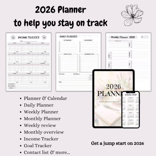 2026 Planner: Daily, Weekly, Monthly Calendar (Editable Canva Template, Printable PDF)