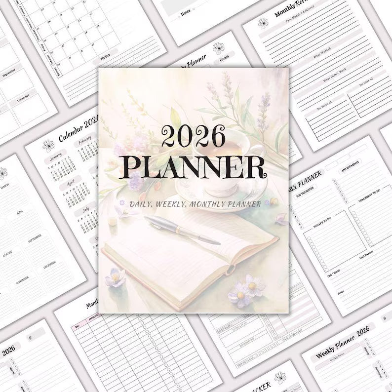2026 Planner: Daily, Weekly, Monthly Calendar (Editable Canva Template, Printable PDF)