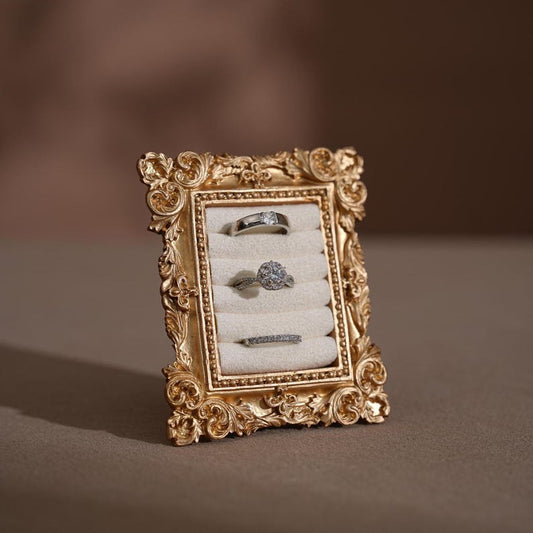 Wedding Ring Holder Jewelry Display Gold Earring Organizer Stand Detail Shot Flat Lay Prop Engagement Gift For Her Bridesmaid Bridal Shower