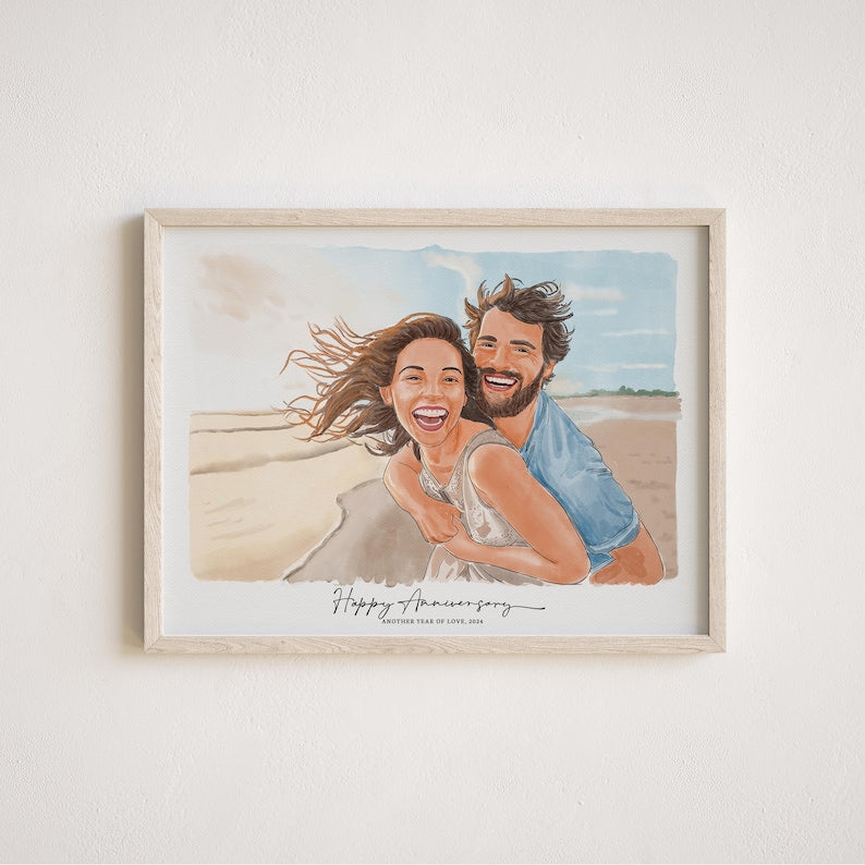 Custom Hand-Drawn Watercolor Portrait, Gift for Her, Couple Proposal Drawing, Boyfriend Gift, Girlfriend Birthday Gift, Valentines Day, HD1